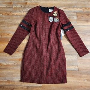 Nicole Miller New York Dress Women's 10 Red Long Sleeve Sheath